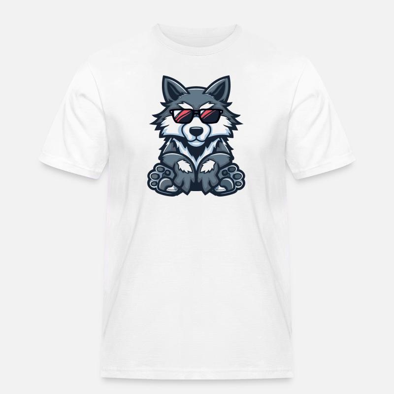 Wolf Comic Cool - Männer Workwear T-Shirt - Weiß