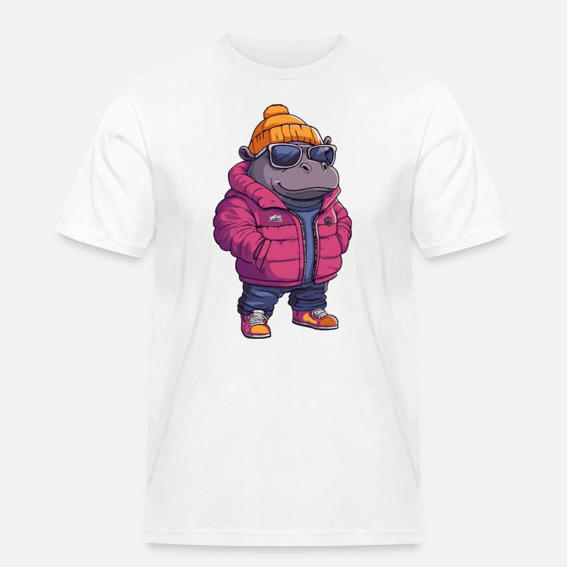 Nilpferd Cool Comic - Männer Workwear T-Shirt - Weiß