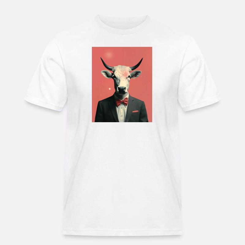 Mann Kuh surreale Collage - Männer Workwear T-Shirt - Weiß