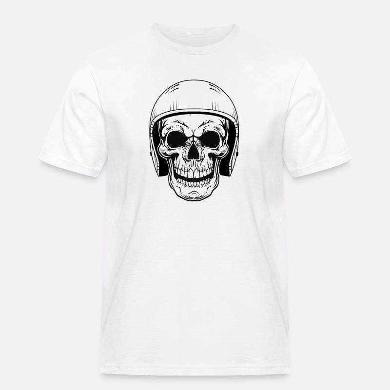 BIKER SCHÄDEL - Männer Workwear T-Shirt - Weiß