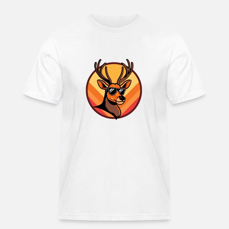 Hirsch Comic Cool Sommer - Männer Workwear T-Shirt - Weiß