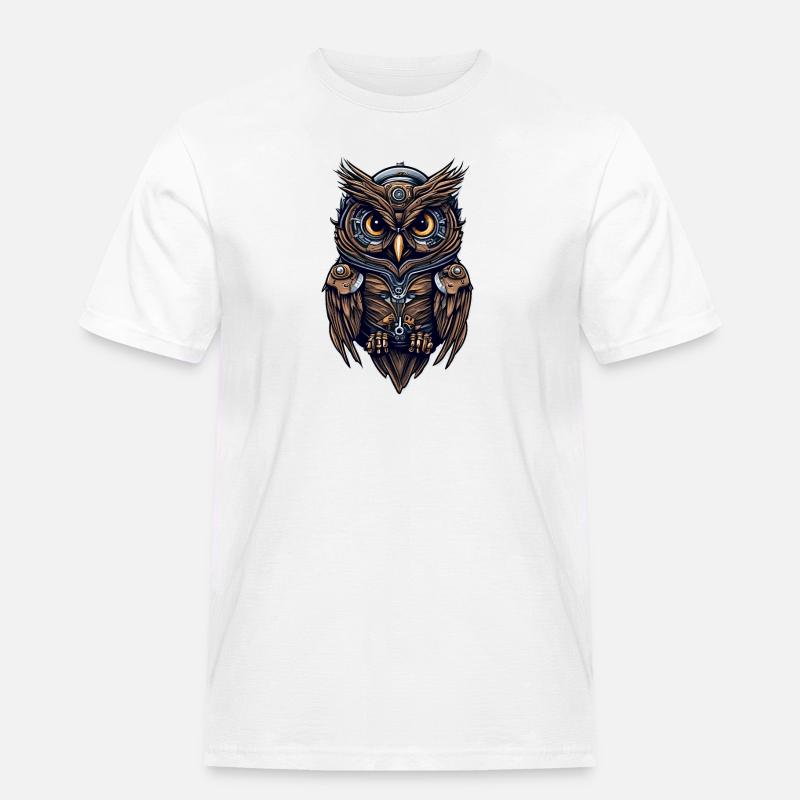 Steampunk Eule - Männer Workwear T-Shirt - Weiß