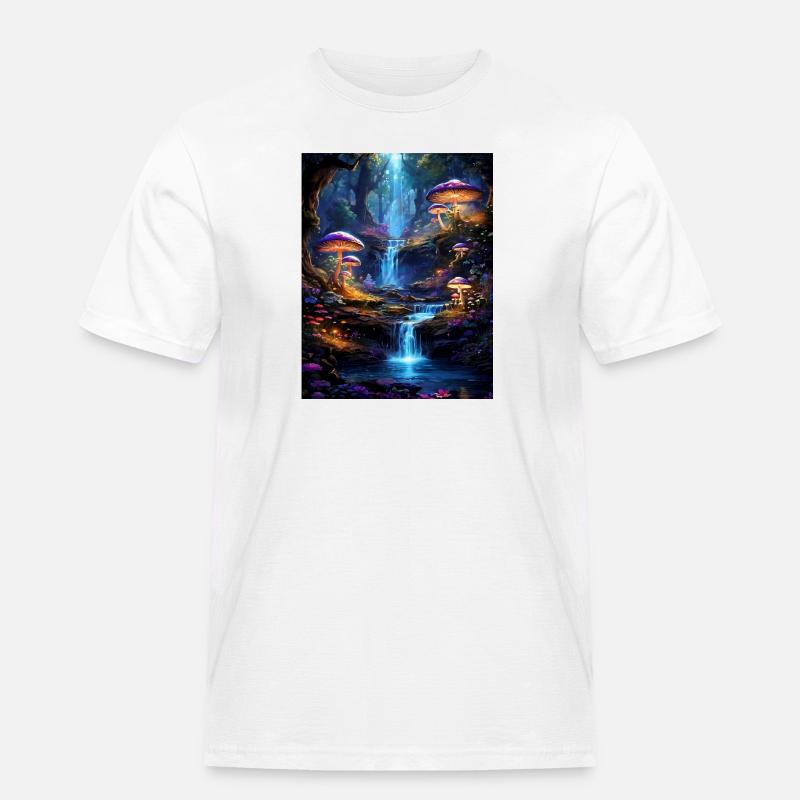 Magischer Wald mit Wasserfall - Männer Workwear T-Shirt - Weiß