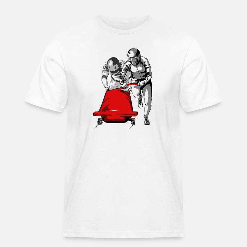 Bobfahrer beim Anschieben am Start - Männer Workwear T-Shirt - Weiß