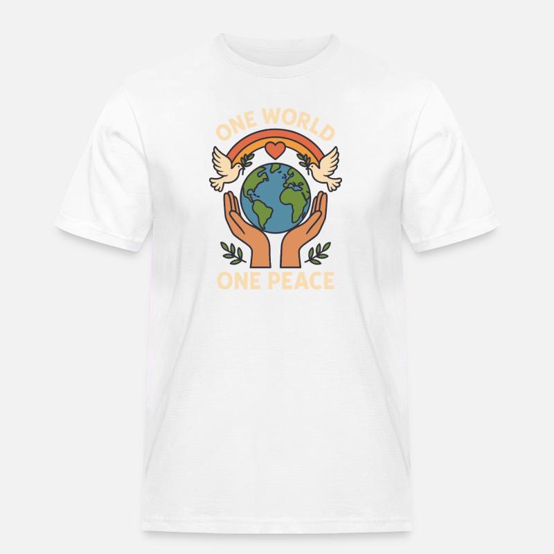 Eine Welt, Ein Frieden - Männer Workwear T-Shirt - Weiß