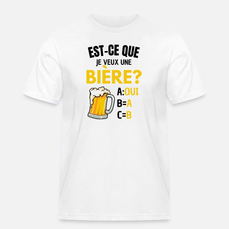 Will ich ein Bier? Beauf Alkoholwitz - Männer Workwear T-Shirt - Weiß