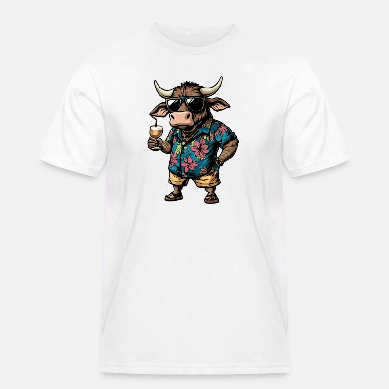 Stier Comic Sommer - Männer Workwear T-Shirt - Weiß