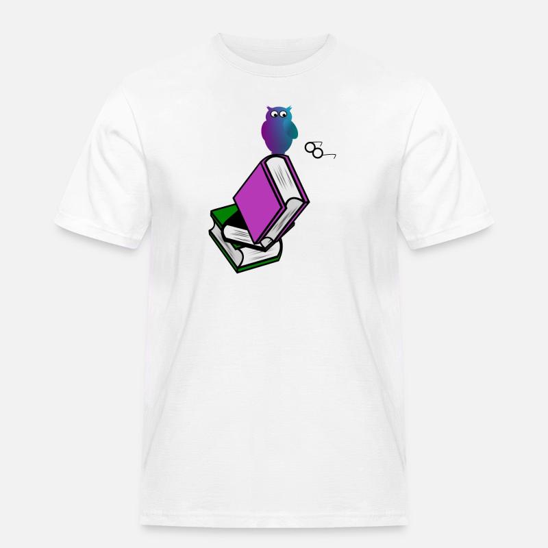 Buch Mit Eule - Männer Workwear T-Shirt - Weiß