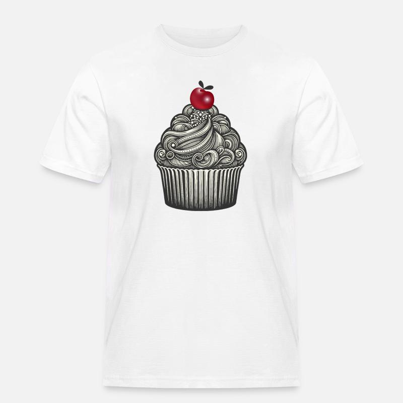 Topping mit Kirsche im Cupcake Förmchen - Männer Workwear T-Shirt - Weiß