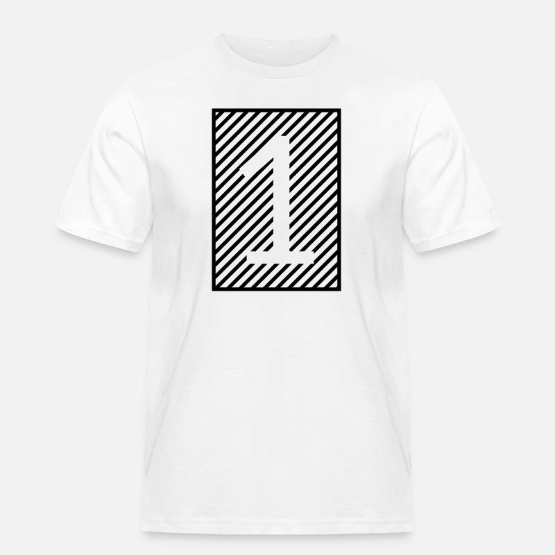Nummer 1 – gerahmte Streifen - Männer Workwear T-Shirt - Weiß