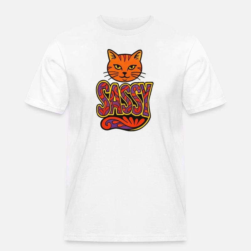 Sassy Cat Psychedelic Script - Männer Workwear T-Shirt - Weiß