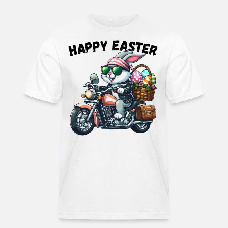 Happy Easter Bunny Motorcycle Cool Biker Easter Bunny - Men's Workwear T-Shirt - white
