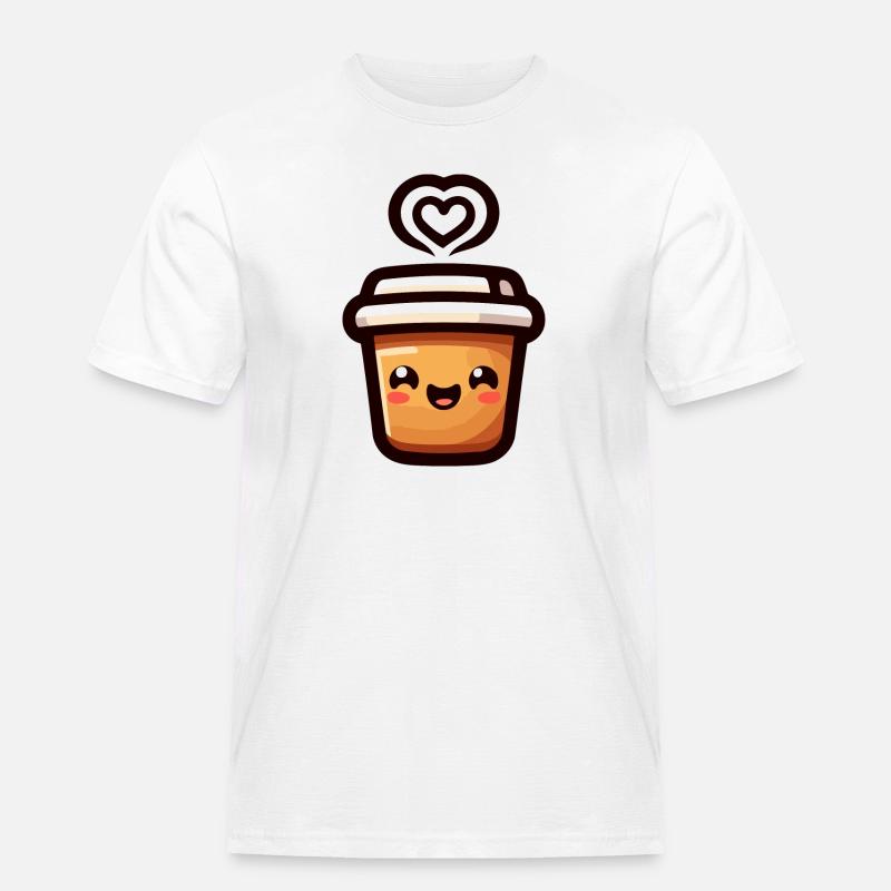 Caffeine Cutie: Der fröhliche Java - Männer Workwear T-Shirt - Weiß
