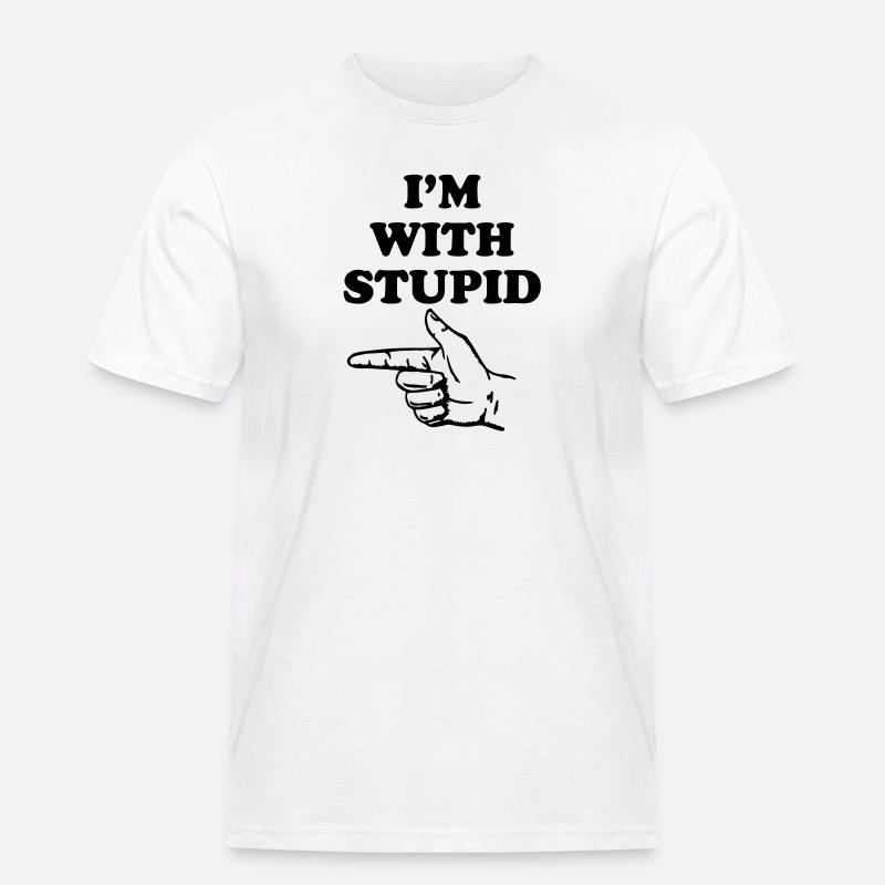 I'm with stupid - Männer Workwear T-Shirt - Weiß