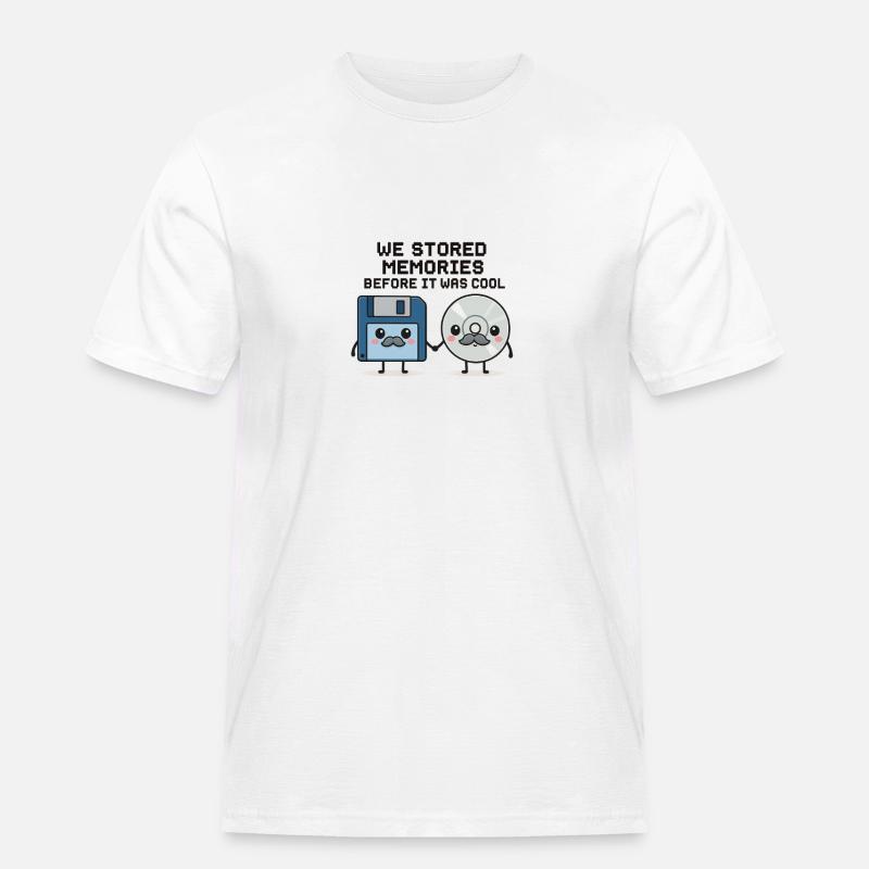 Kawaii Oldschool Tech – Diskette & CD Cartoon - Männer Workwear T-Shirt - Weiß
