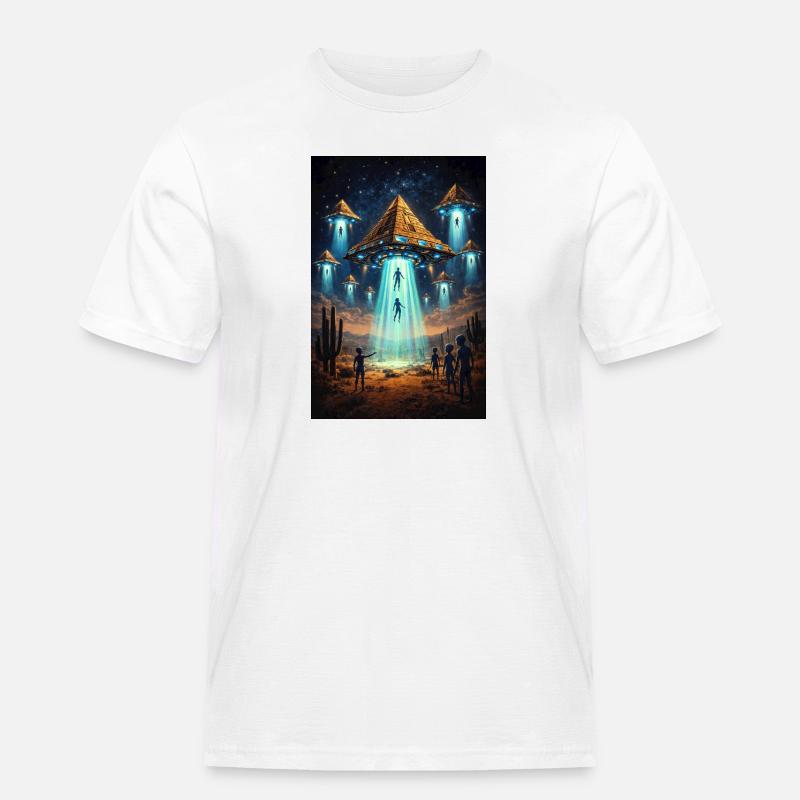 Alien UFO Pyramid Rocket - Männer Workwear T-Shirt - Weiß
