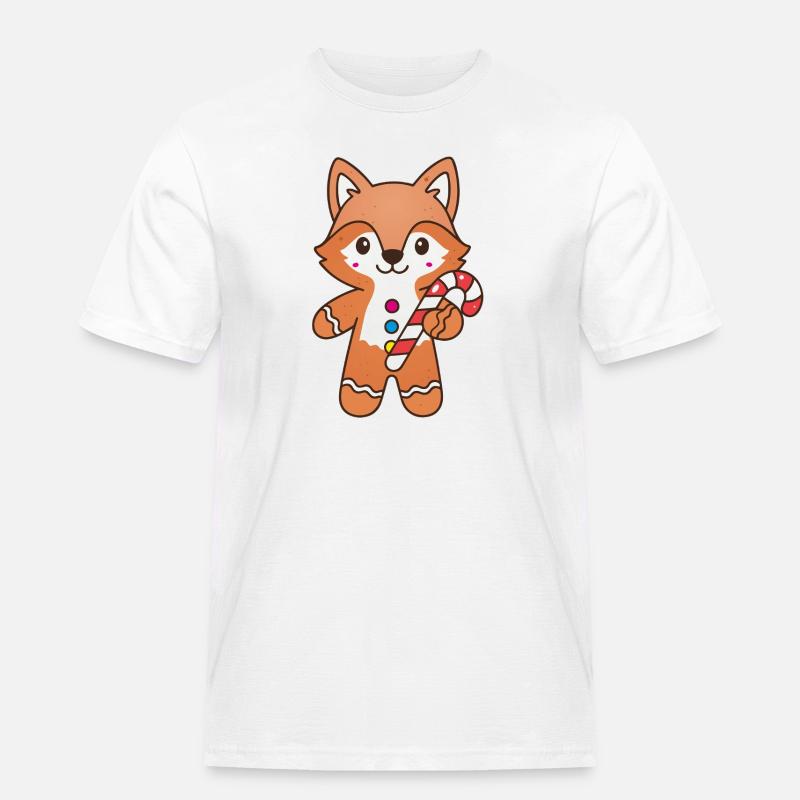Cute Gingerbread Fox with Candy Cane - Men's Workwear T-Shirt - white