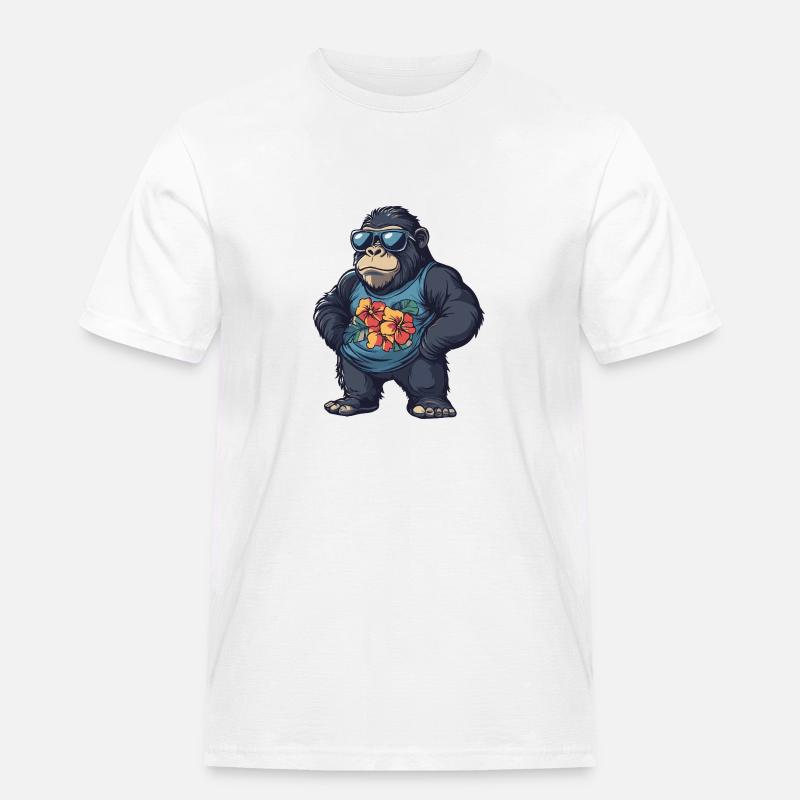 Gorilla Comic Urlaub - Männer Workwear T-Shirt - Weiß