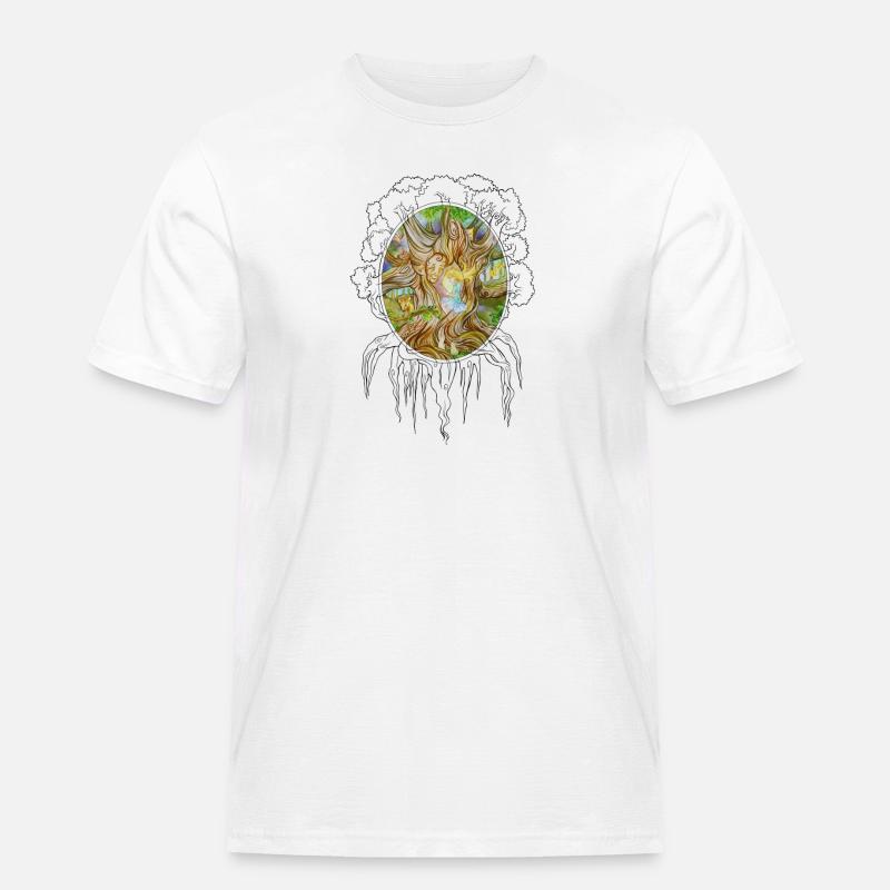 Baum der Weisheit, Wurzel, Spiegel, Mädchen - Männer Workwear T-Shirt - Weiß