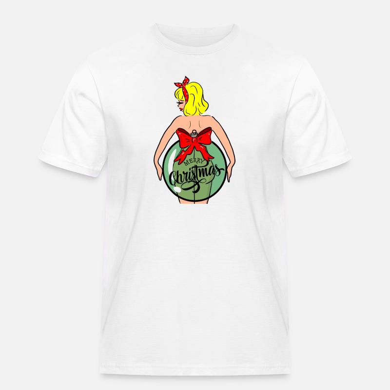 Frau mit Weihnachtskugel und roter Schleife - Männer Workwear T-Shirt - Weiß