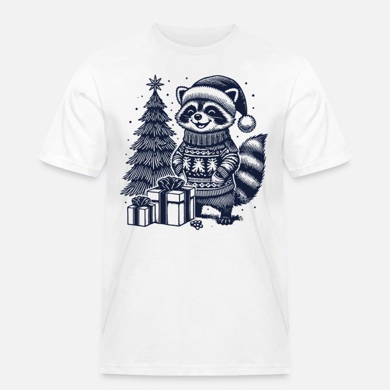 Fröhlicher Waschbär Weihnachten Pullover - Männer Workwear T-Shirt - Weiß
