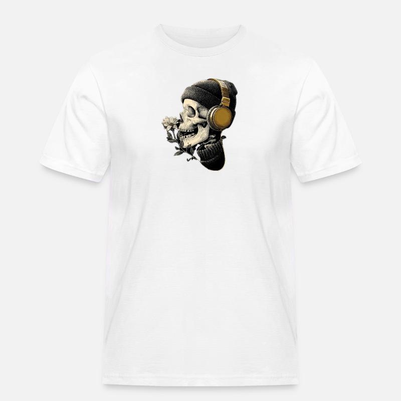 Kopfhörer-Skull mit Blume - Männer Workwear T-Shirt - Weiß