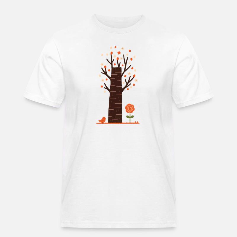 Verspielter Blütenbaum mit Vogel - Männer Workwear T-Shirt - Weiß