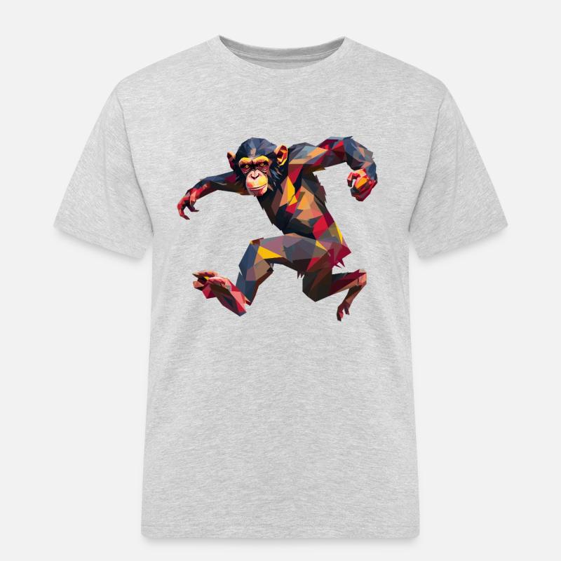 Low Poly Schimpanse Sprint Logo Design - Männer Workwear T-Shirt - Grau meliert