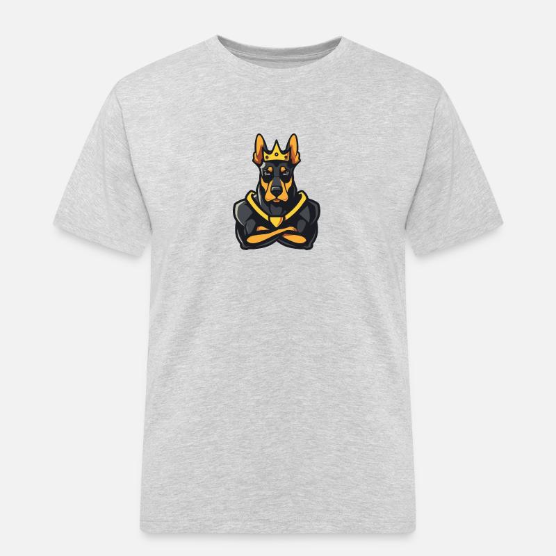Dobermann Hund Comic Krone - Männer Workwear T-Shirt - Grau meliert