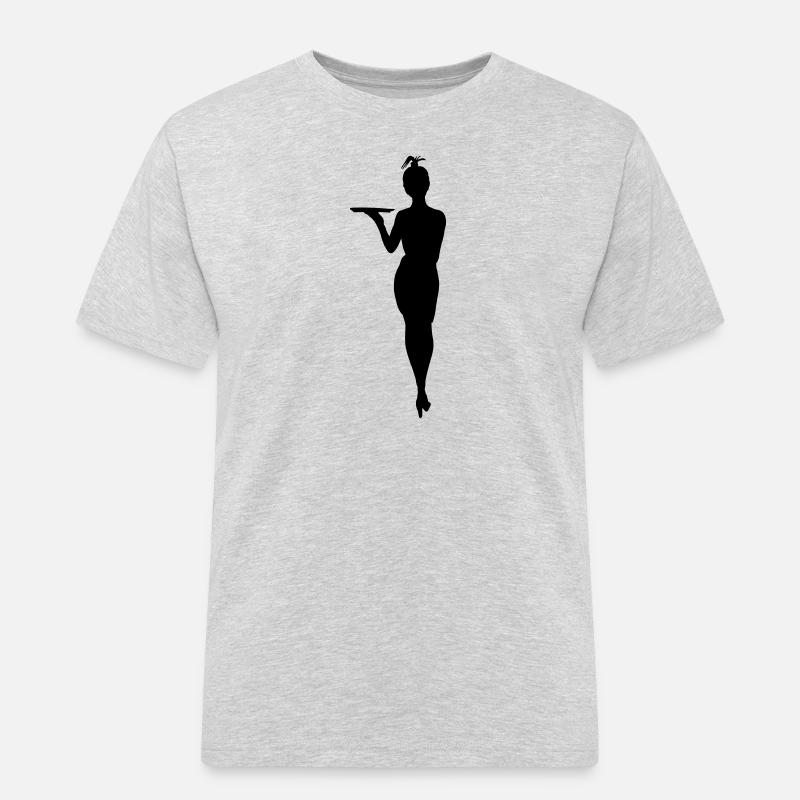 Herausfordernde Kellnerin mit Tablettschattenfigur - Männer Workwear T-Shirt - Grau meliert
