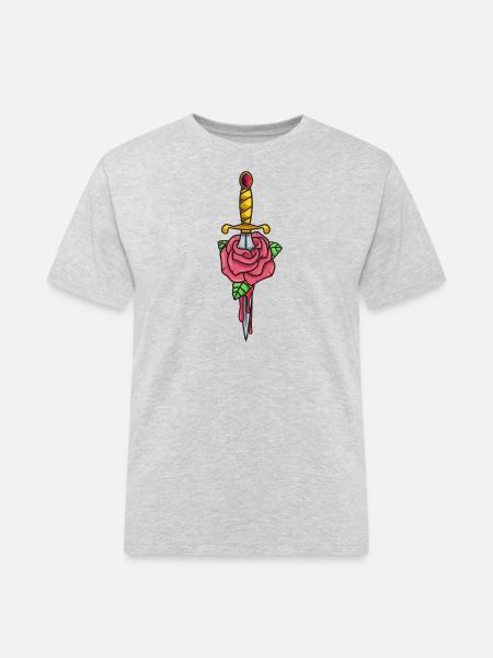 Gothic Dagger with Rose - Men's Workwear T-Shirt - heather grey