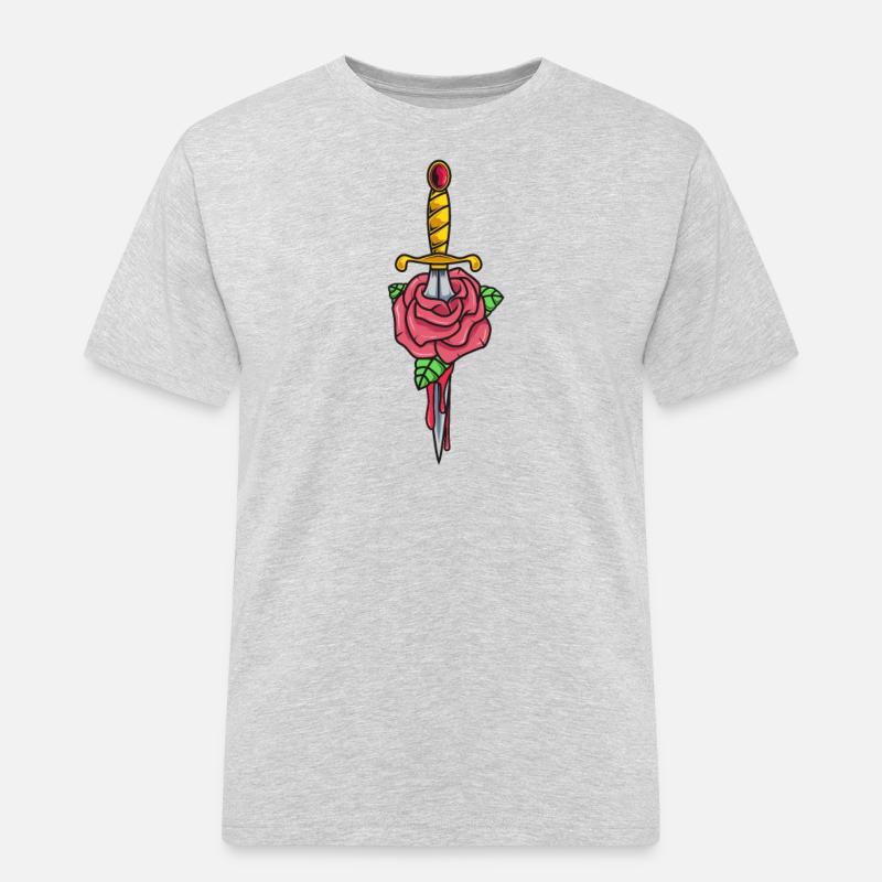 Gothic Dolch mit Rose - Männer Workwear T-Shirt - Grau meliert