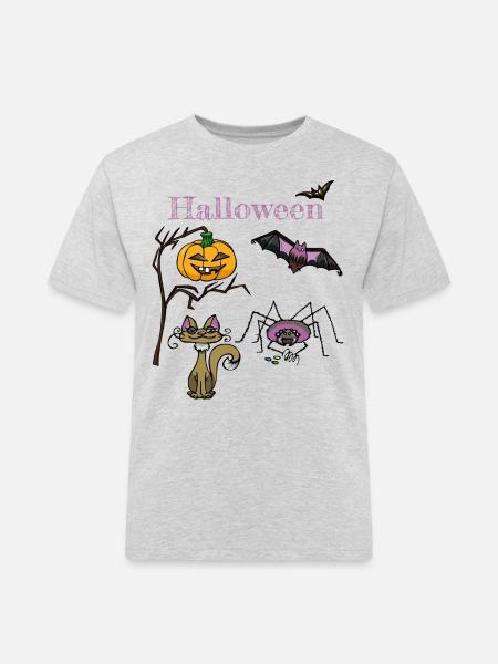 Halloween Pumpkin and Bat Design - Men's Workwear T-Shirt - heather grey
