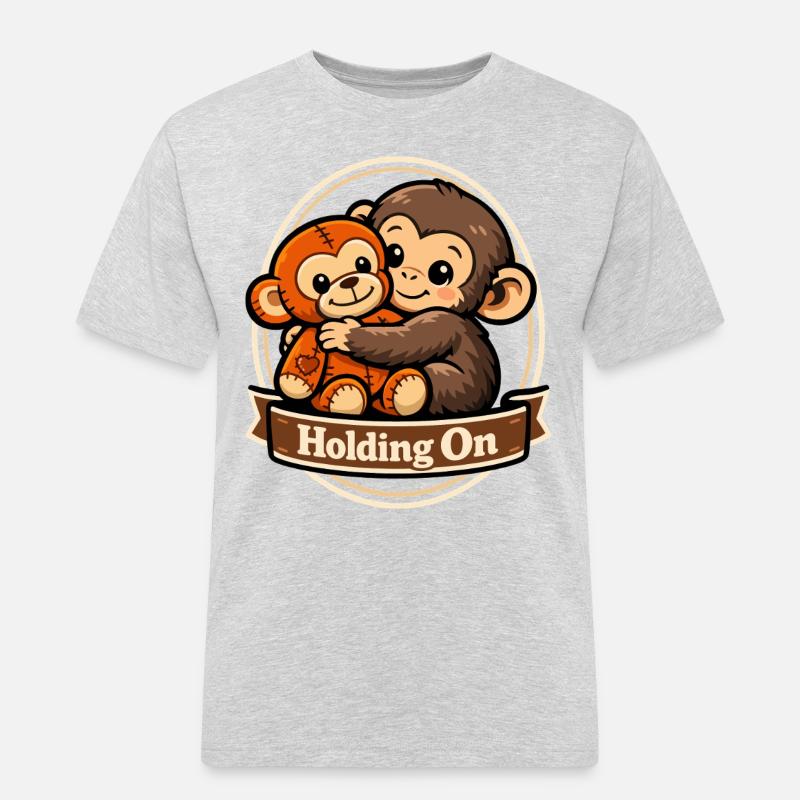 Ängstlicher Affe Kuscheltier Herz - Männer Workwear T-Shirt - Grau meliert