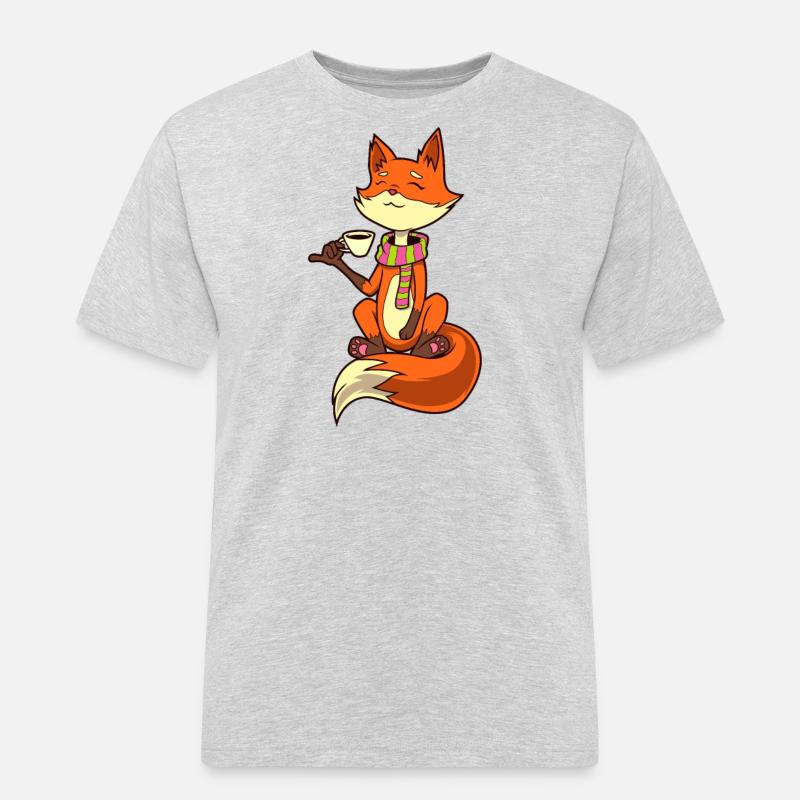 Fuchs trinkt Kaffee - Kaffeetrinker - Männer Workwear T-Shirt - Grau meliert