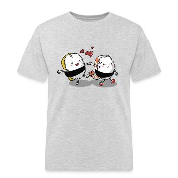Sushi Liebespaar - Männer Workwear T-Shirt - Grau meliert - Vorne - AI Model Male 185 dark (185cm)