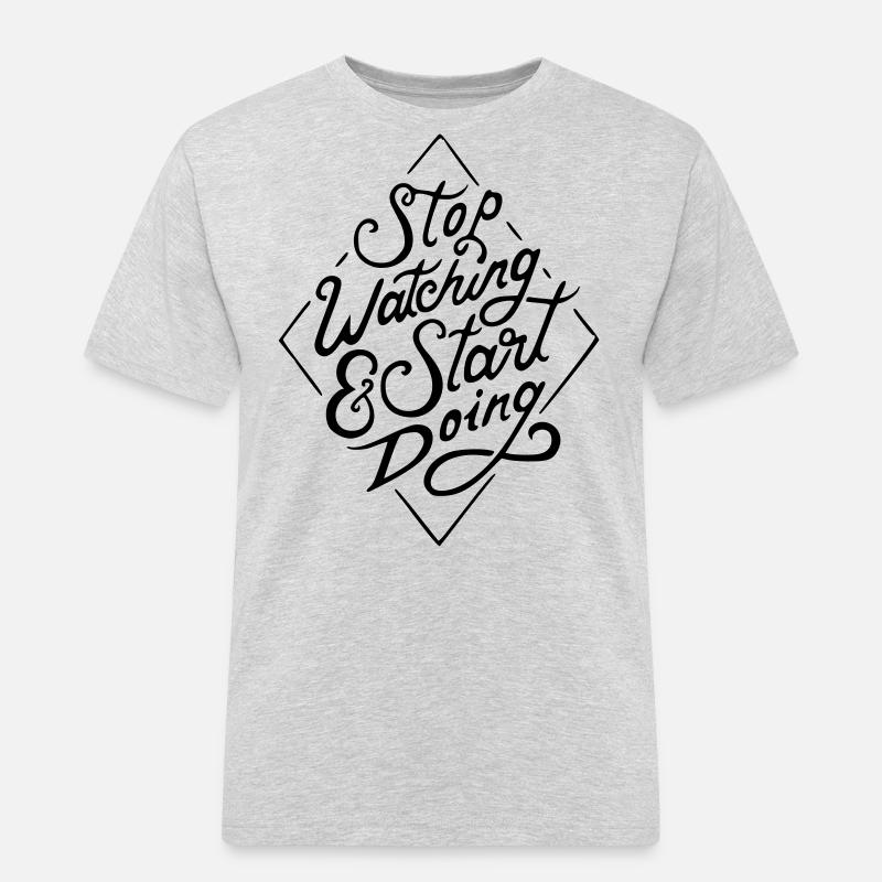 Stop watching - Männer Workwear T-Shirt - Grau meliert