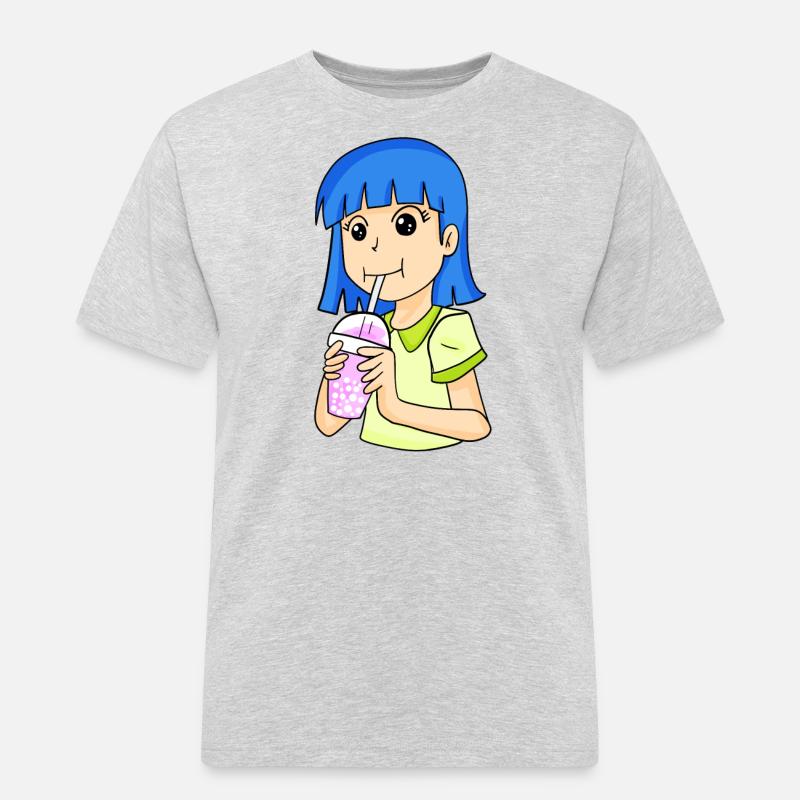 Anime Mädchen mit bubble tea - Männer Workwear T-Shirt - Grau meliert