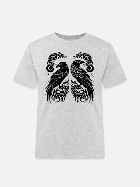Odins ravne Hugin og Munin stamme tatovering vikinger - Herre Workwear T-Shirt - grå meleret