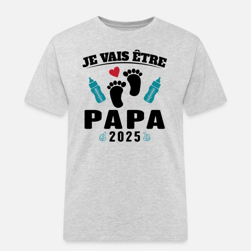Mann Papa wird 2025 Geschenk - Männer Workwear T-Shirt - Grau meliert