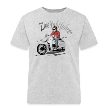 Simson Schwalbe Zweitaktfahrer - Männer Workwear T-Shirt - Grau meliert - Vorne - AI Model Male 185 dark (185cm)