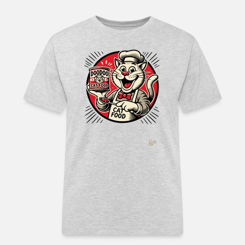 lecker DooDoo Katzenfutter mit Koch-Katze - Männer Workwear T-Shirt - Grau meliert