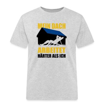 Mein Dach arbeitet härter als ich - Photovoltaik - Männer Workwear T-Shirt - Grau meliert - Vorne - AI Model Male 185 dark (185cm)