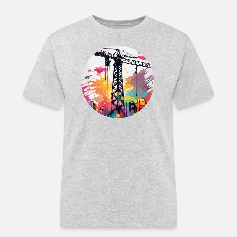 Kran / Baustelle / Seilwinde / Kransystem - Männer Workwear T-Shirt - Grau meliert