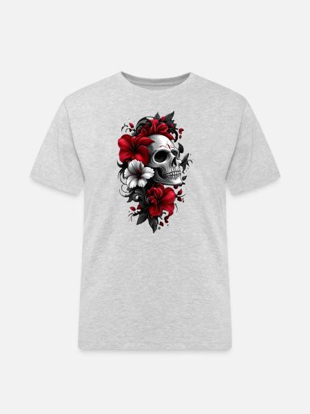 Skull with flowers - Men's Workwear T-Shirt - heather grey