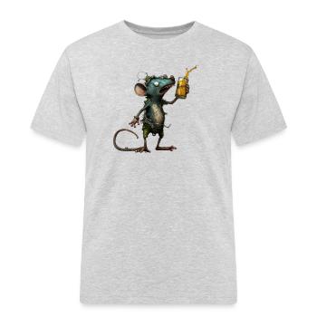 lustige, verrückte Maus mit Bier - Männer Workwear T-Shirt - Grau meliert - Vorne - AI Model Male 185 dark (185cm)