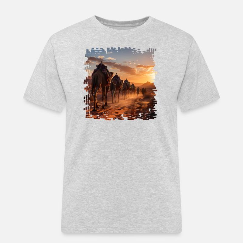 Eine Kamelkarawane in der Wüste - Männer Workwear T-Shirt - Grau meliert