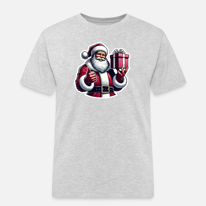 Weihnachtsmann mit Geschenk - Männer Workwear T-Shirt - Grau meliert
