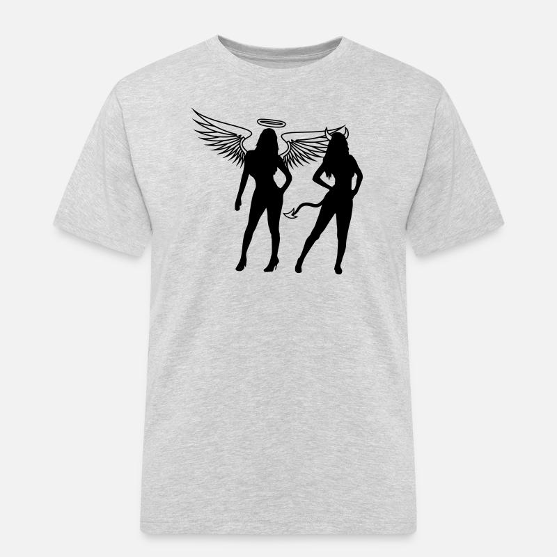Team Engel Teufel - Männer Workwear T-Shirt - Grau meliert