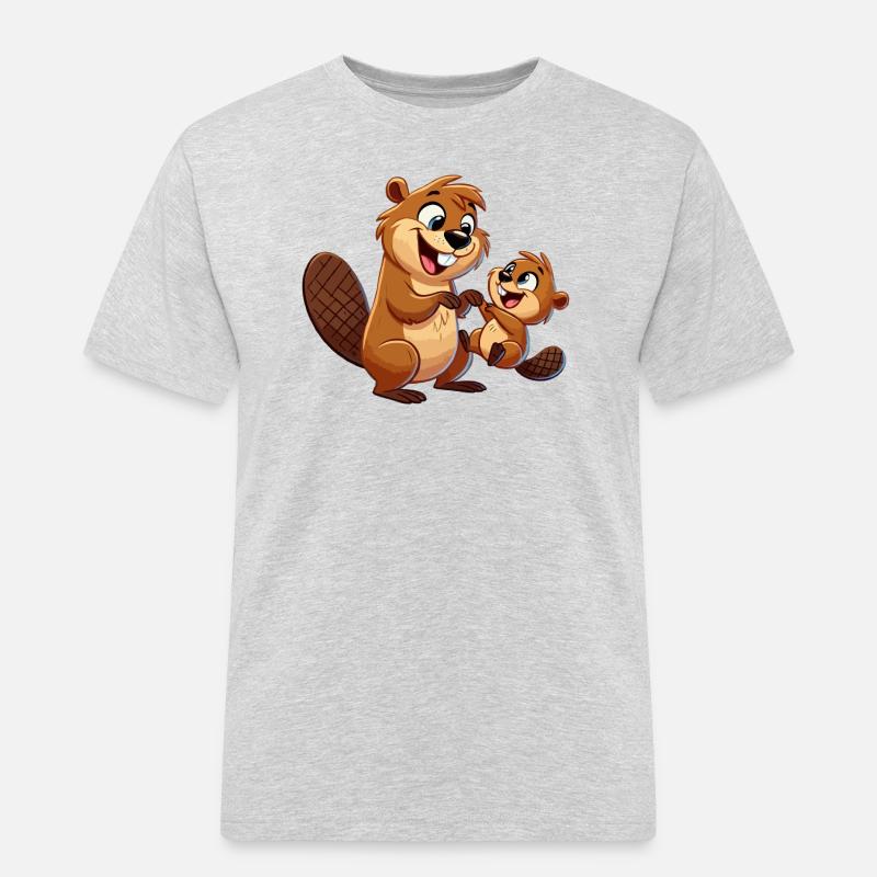 Bibermutter mit herumtollendem Kind - Männer Workwear T-Shirt - Grau meliert